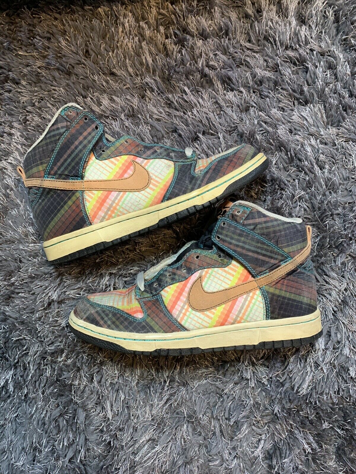 Nike Dunk High Top 6.0 Women's Plaid Sneaker Shoes 342257-400 Size 8M 6.5W Used