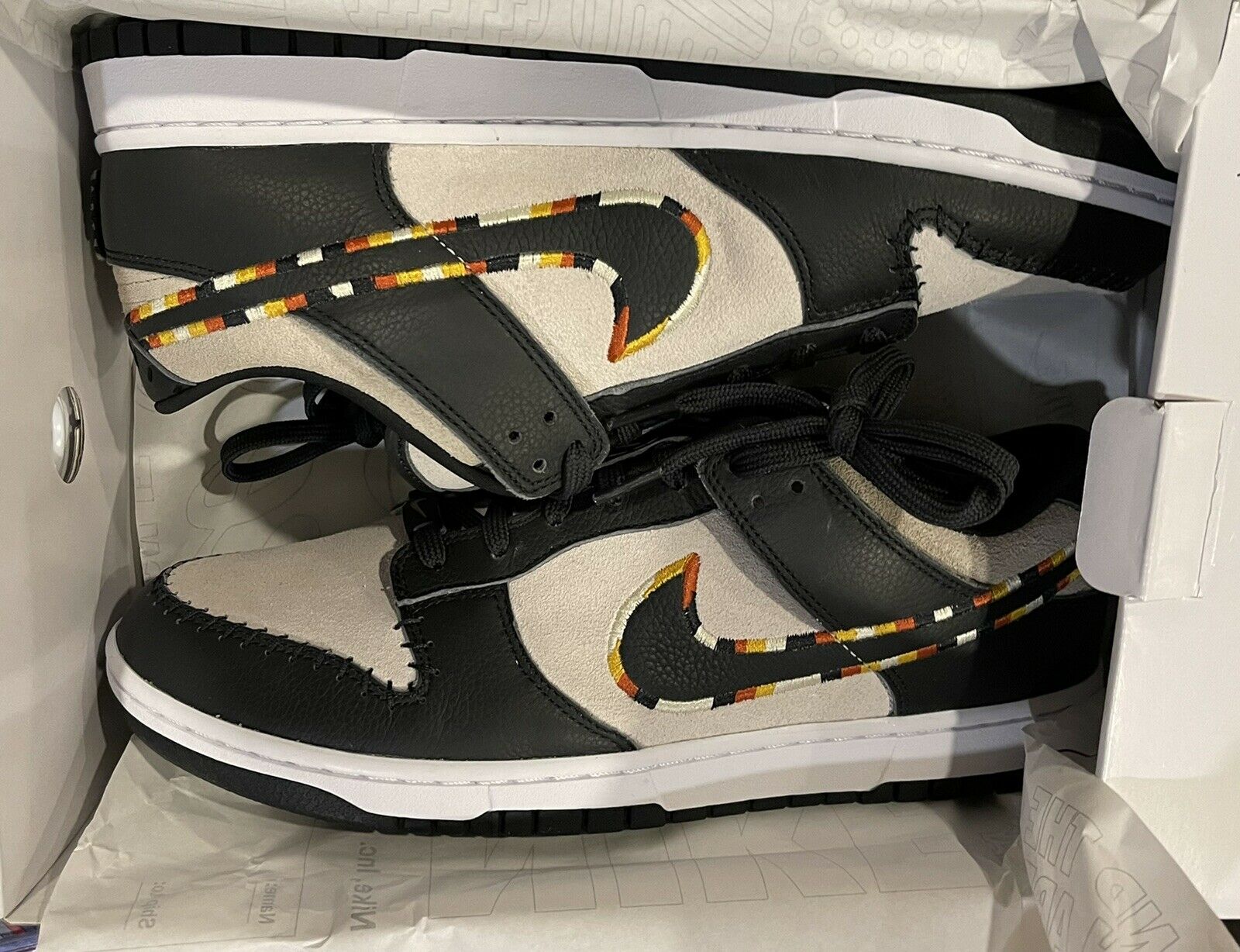 Nike Dunk low ID n7 lauren schad custom shoes size 12 Black & Cream Suede Panda