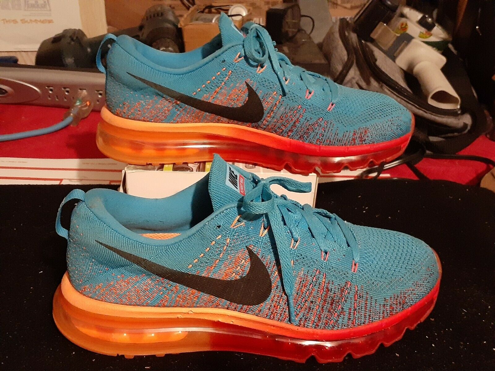 Nike Flyknit Max Vivid Blue Orange Red Men's running shoes size 8.5 620469-406