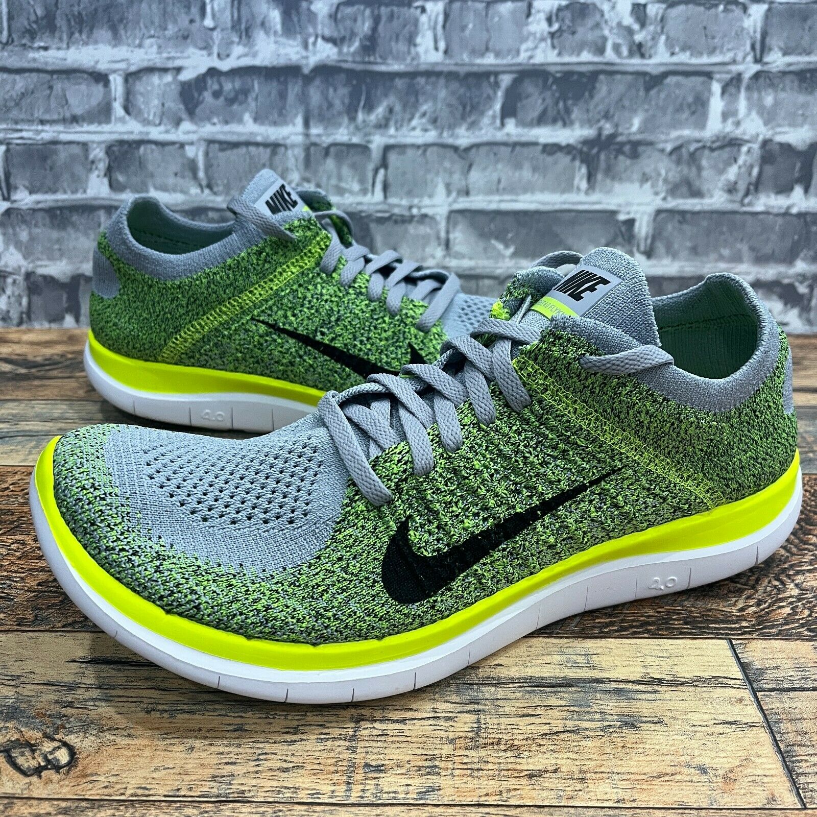 Nike Free 4.0 Flyknit Volt Mens 8.5 Neon Green Grey Running Shoes New 631053-012