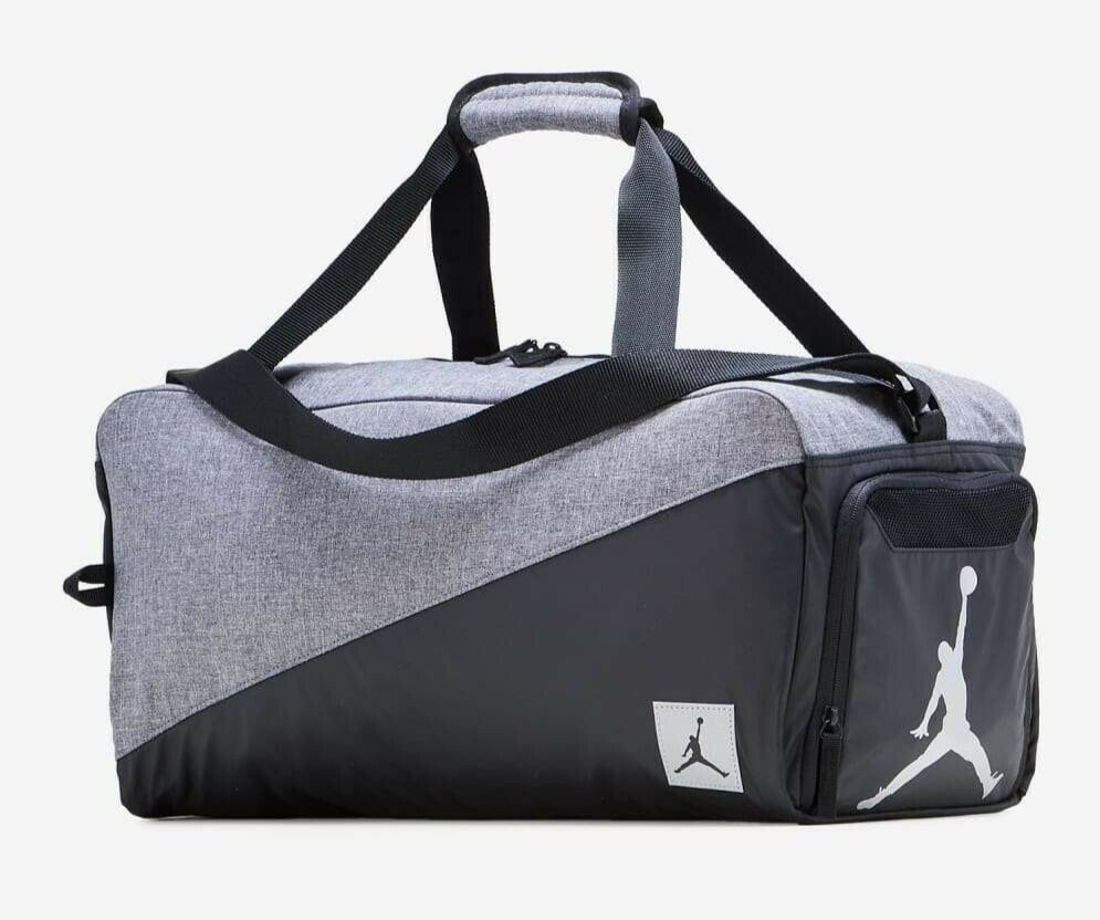 Nike Jordan MEDIUM Duffel 8A0083 Gym Bag BLACK GRAY VENT DRY SHOE Pocket NEW $50