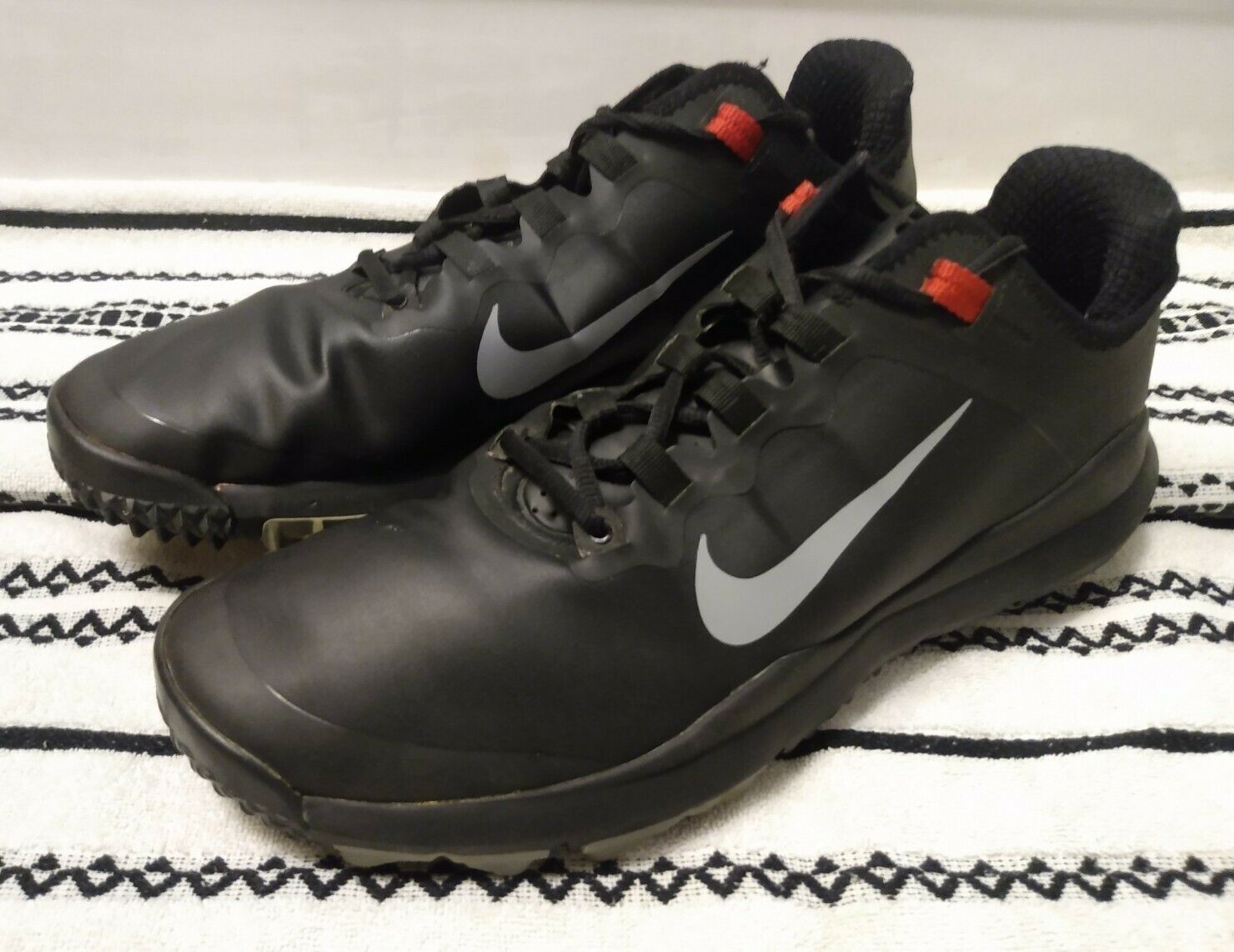 Nike Tiger Woods TW13 Men's Black Red Golf Shoes 532622-001 Sz 12 Wide Worn 1X