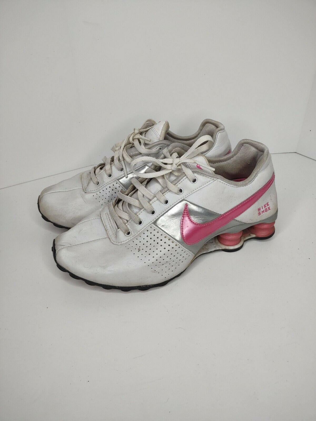 Nike Women's Shox 317549-160 White Pink Silver Running Athletic Shoes Size 6.5