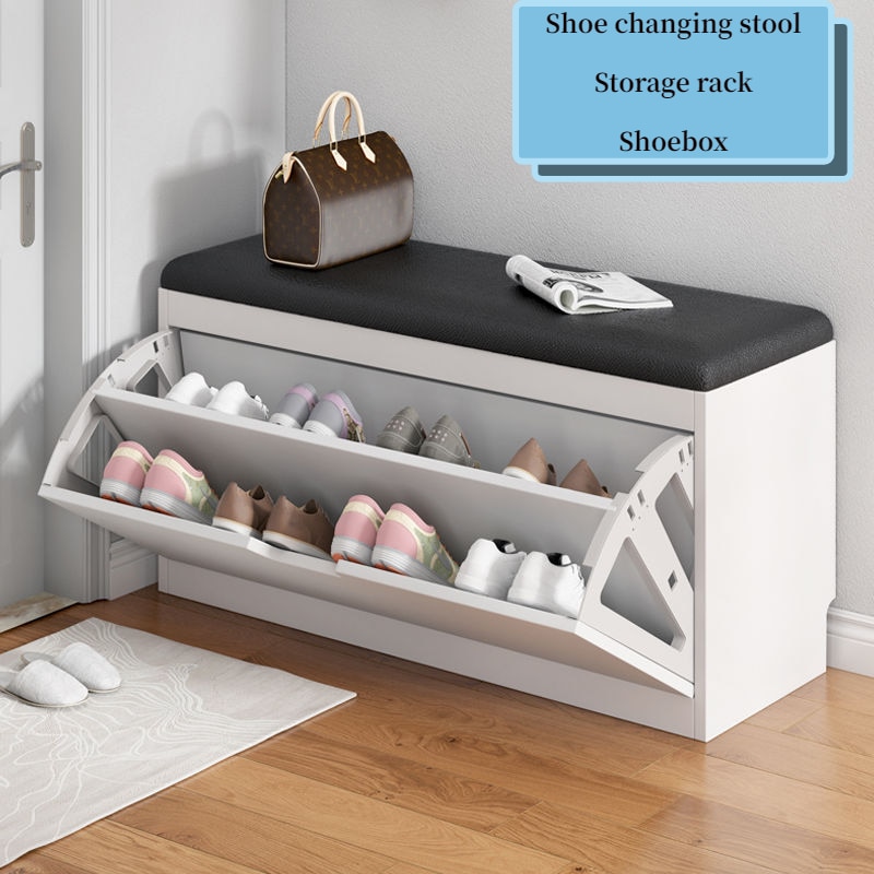 Nordic Shoe Storage Rack Entrance With Shoe Changing Stool Household Shoe Cabinet Household Entrance Bench Shoes Organizer Shelf