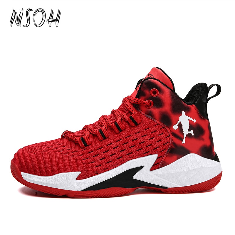 NSOH Kids Basketball Sneakers Boys Mesh Breathable Basketball Shoes Fashion Non-slip Wear-Resistant Student Casual Sport Shoes