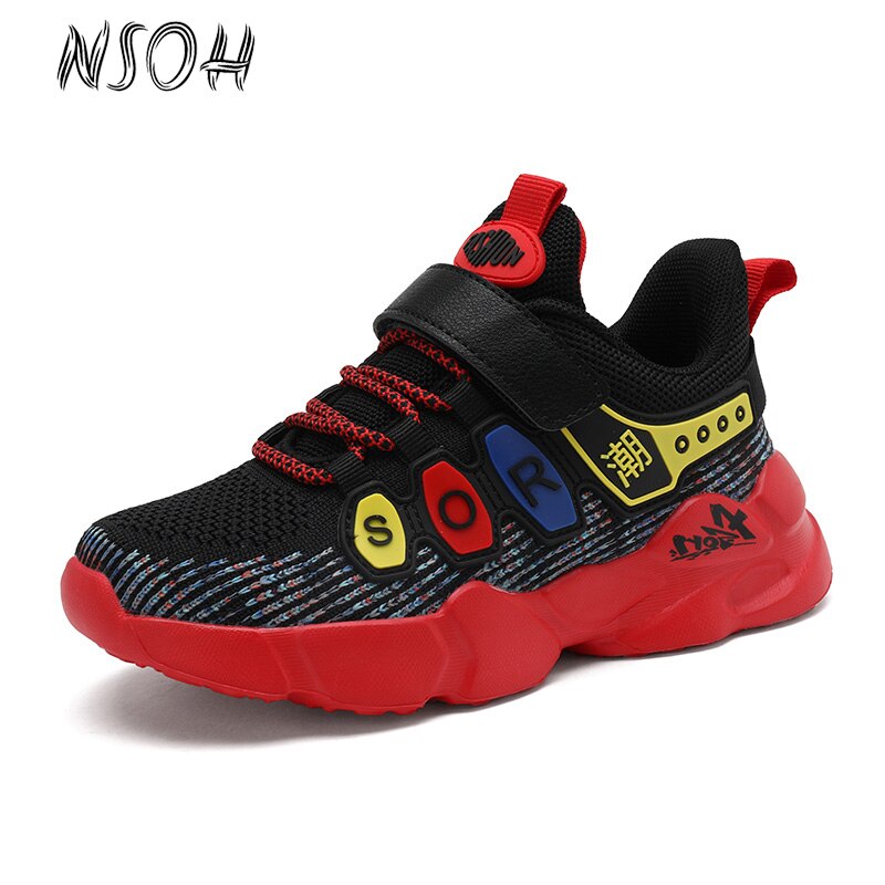 NSOH Kids Casual Sports Shoes for Boys Mesh Breathable Fashion Sneakears For Girls Convenient Magic Buckle Student Running Shoes
