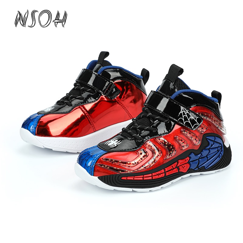 NSOH New Fashion Kids Basketball Soft Shoes Waterproof Leather Boys Girls Sneakers Magic Buckle Non-slip Children Running Shoes