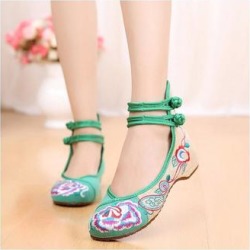 Old Beijing Green Embroidered Cheap Womens Shoes Online In Durable Cowhell Shoe Sole Fashion