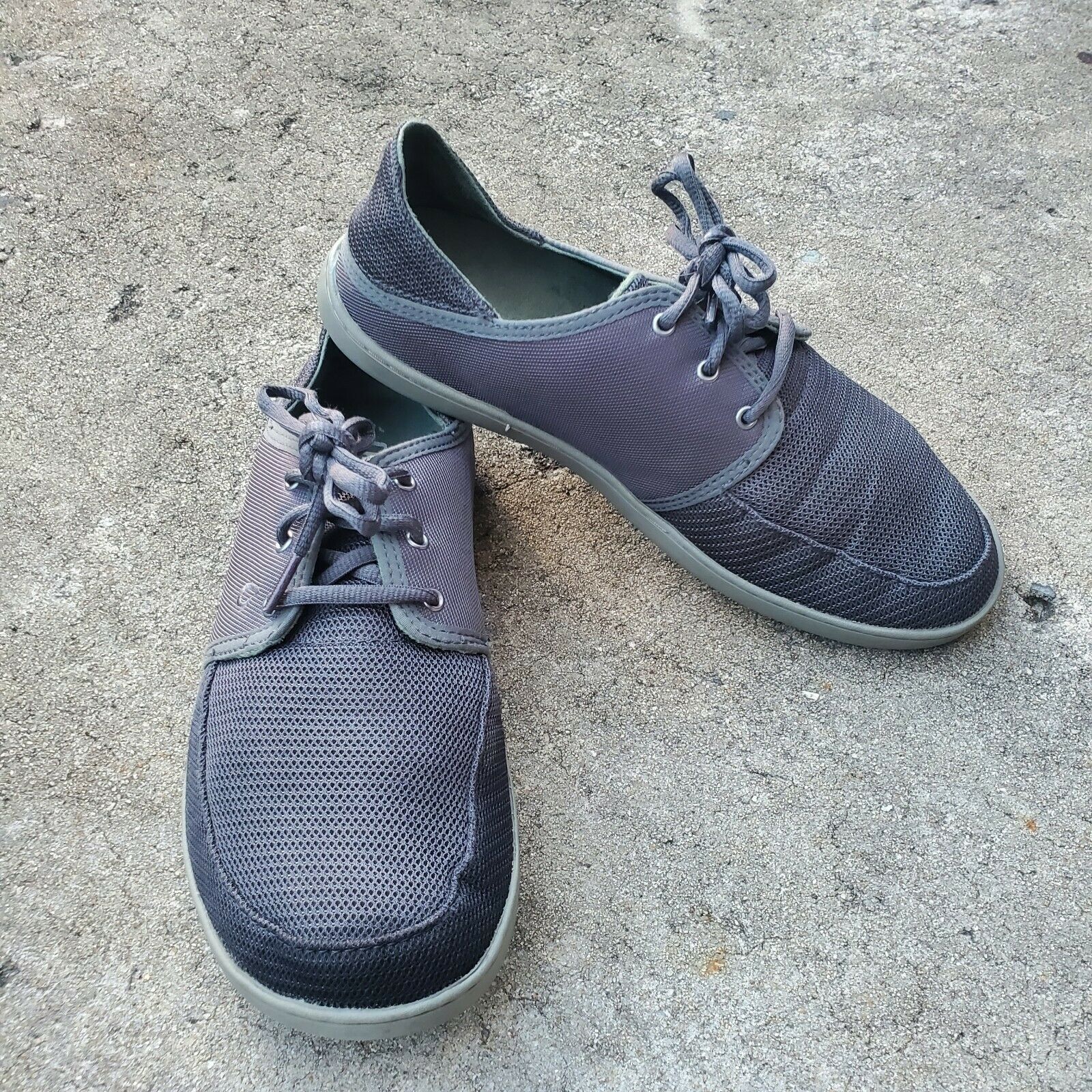 OluKai Nohea Moku Mesh Casual No Lace Slip On Boat Gray Shoes Men Size 8 | EUC