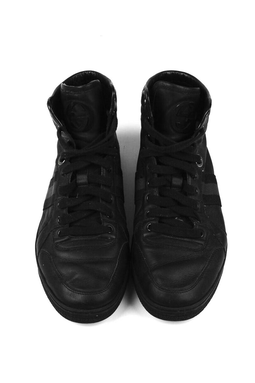 Original Gucci Men High Top Sneakers Leather Black Shoes size 8.5US,7.5UK,42EU