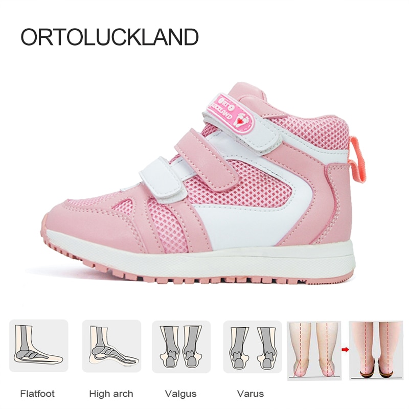 Ortoluckland Children Sport Sneakers Girls Leather Orthopedic Shoes For Kids Boys Fashion Pink Hook Loop Running Casual Booties