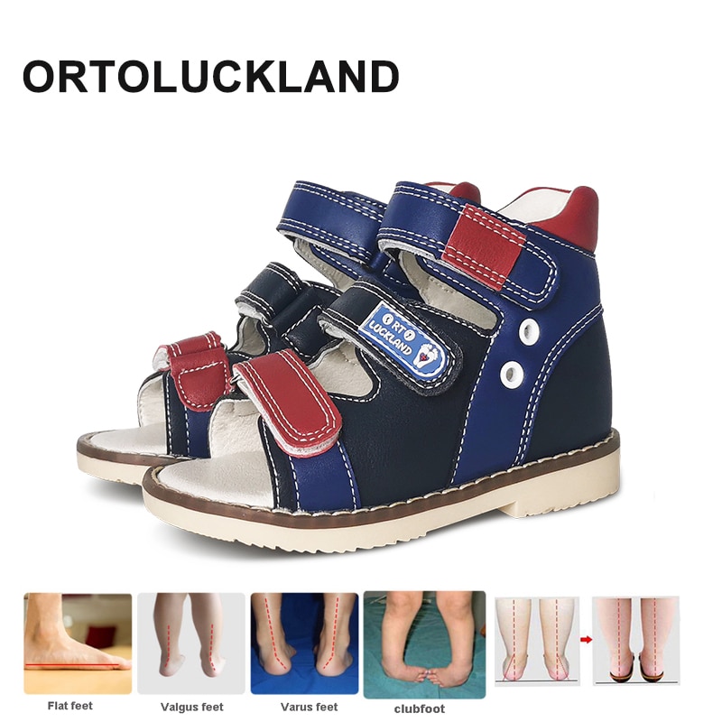 Ortoluckland Children's Sandals Kids Leather Summer Shoes For Girls Boys Toddler Flatfeet Orthopedic Footwear1 2 3Years Old
