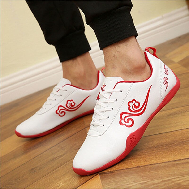 Outdoor Professional Martial Arts Shoes Soft Leather Mens Exercise Tai Chi Shoes Beef Tendon Bottom Womens Wearable Kung Fu Shoe