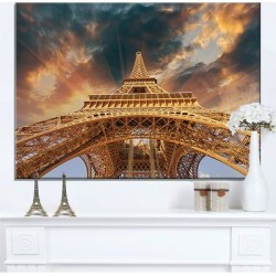 Paris Eiffel Tower in Paris with Sunset Colors - Cityscape Canvas print - Blue