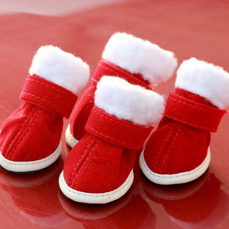 Pet Christmas Shoes Dog Plus Velvet Long-Tube Snow Boots Holiday Dress Up Non-Slip Shoes Puppy Dog Shoes обувь для собак