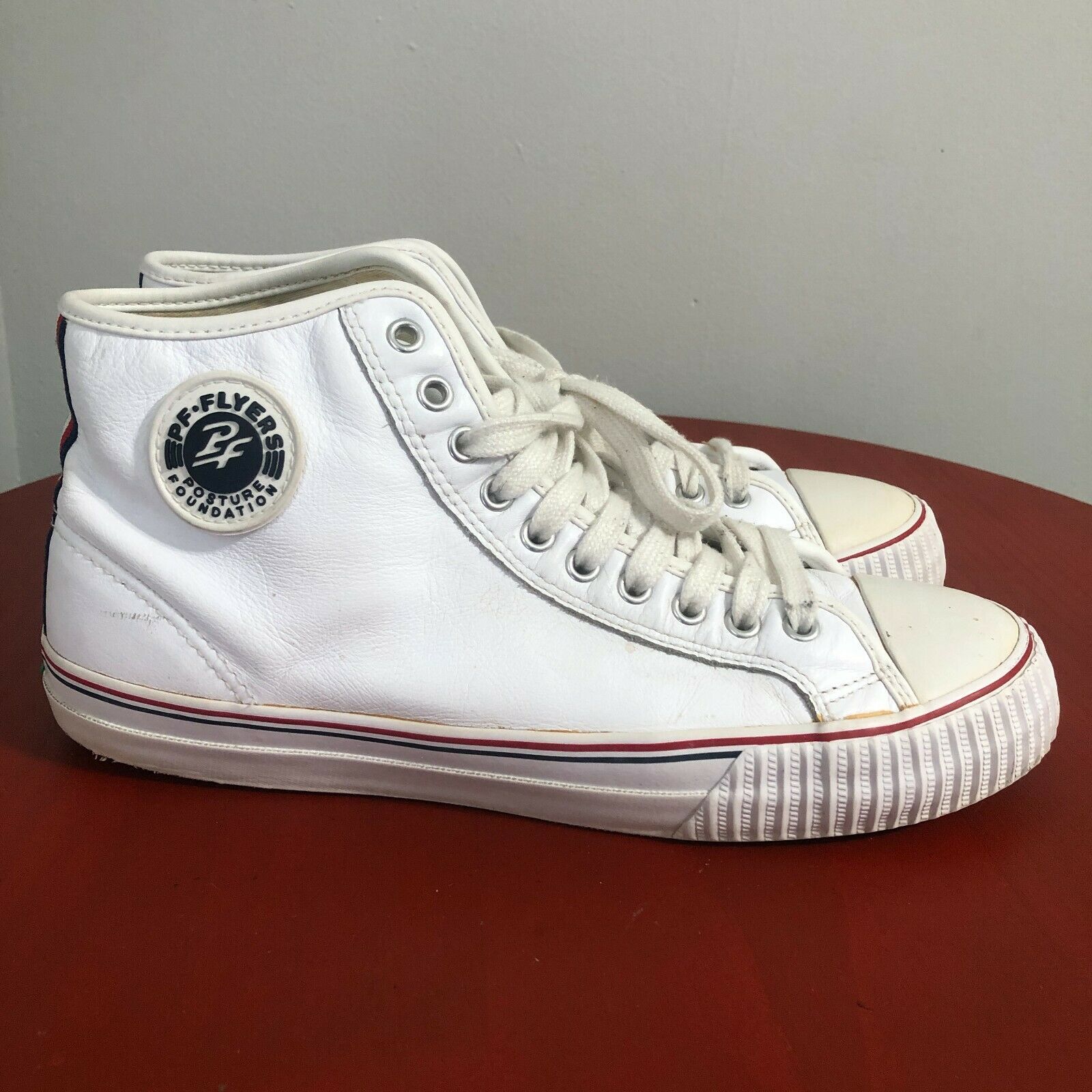 PF Flyers Center Men's Size 11 Shoes White Red Leather Lace Up High Top Sneakers