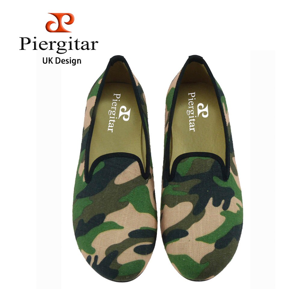 Piergitar handmade women mix olives color camouflage fabric shoes female casual slippers Fashion Party women loafers women flats