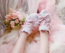 Pink Lolita Ribbon Platform Shoes Kawaii Cosplay Lace Trim Thick Sole Sneakers