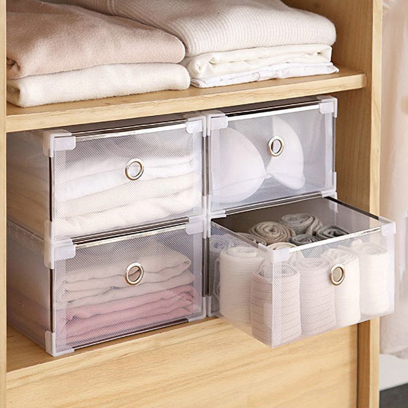 Plastic Foldable Drawer Shoe Boxes Clear Stackable Home Wardrobe Bra Underwear Organizer Storage Box Drawer Divider Boxes