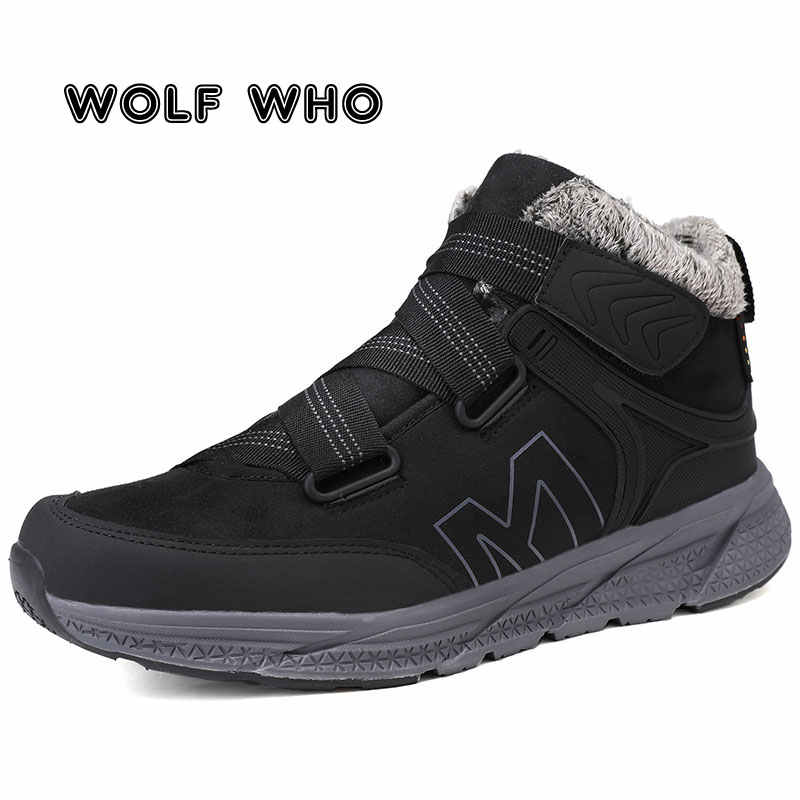 Plus Size Winter Sneakers Outdoor Keep Warm Man Hiking Boots Plush Fur Men's Rubber Boots Couple Snow Boots High Top Velcro H23