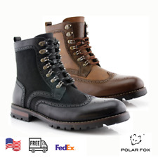 Polar Fox Men Wing Tip Perforated Military Motorcycle Combat Hiking Dress Boots
