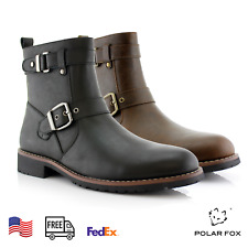 Polar Fox Men's Zipper Motorcycle Boots Hiking Buckle Round-toe Fashion Shoes