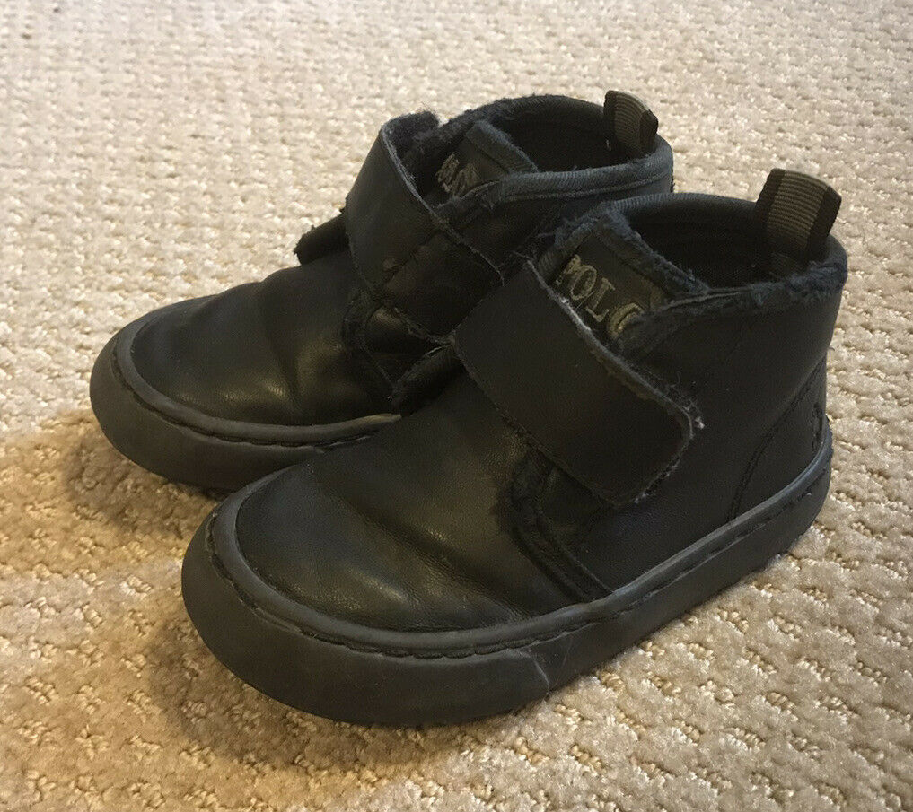 POLO Ralph Lauren Black Faux Leather Sneaker Shoes - Toddler Boy Size 6