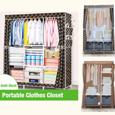Portable Closet Wardrobe Clothes Rack Storage Space Organizer With Shelf Fabric