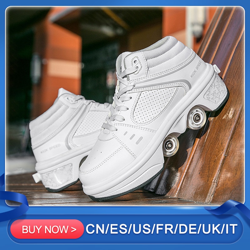 Portable Deformation Roller Skate Shoes Parkour Roller Shoes Sneakers With Four Wheels Running Shoes ​For Unisex Children Shoes