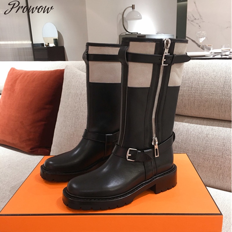 Prowow leather Platform Ankle Heel Boots Zip Side Party Dress Boots Female Women Shoes fashion Combat Boots