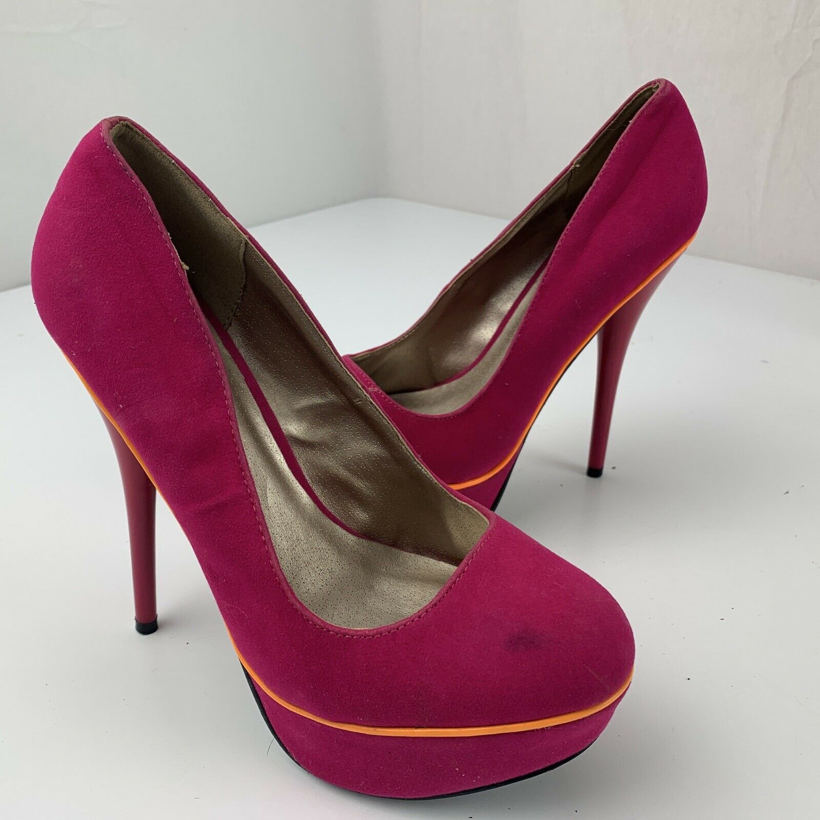 Qupid Bright Pink Orange High Heels Size 7.5 Women's Shoes