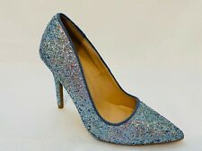 Qupid Women's Glitter Pointed Toe 4in Stiletto Pumps High Heels Shoes Light Blue