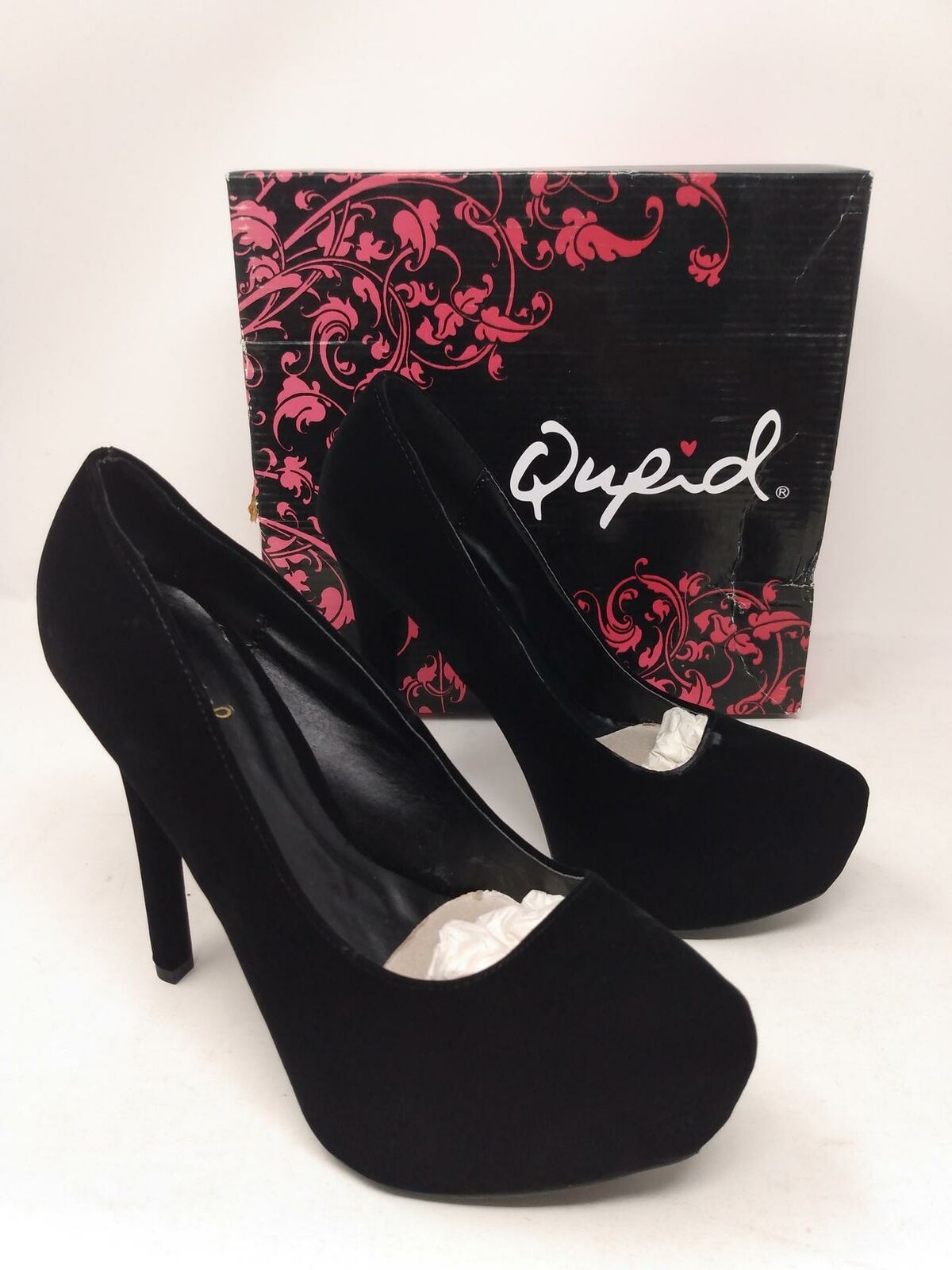 Qupid Women's High Heel Pump Heels Stilettos Platform Black Velvet 6