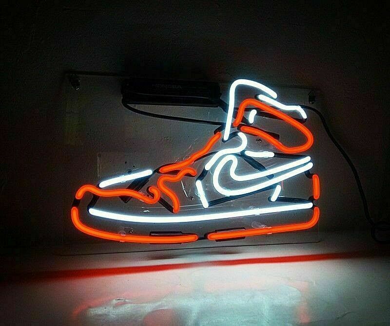 Rare 17"X14" AJ1 Air Jordan Sports Sneakers Shoes Real Neon Sign Beer Bar Light