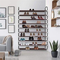 Rebrilliant 10 Tiers Shoe Rack Organizer 60 Pairs,Adjustable Shoes Shelf Tower Metal Tall For Closet w/ Spare Parts, Assembly in Brown | Wayfair
