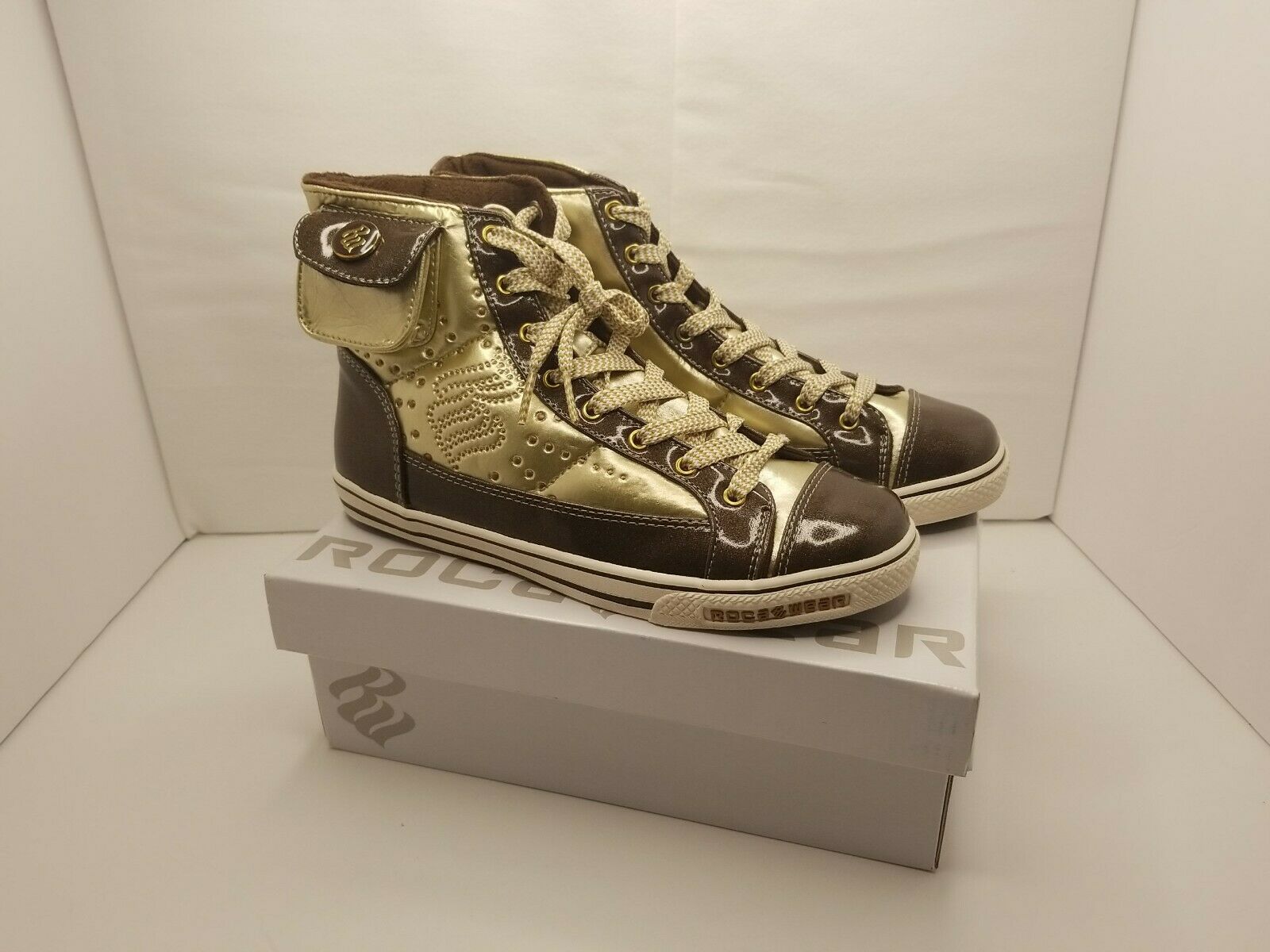 RocaWear mixer White/Gold Fashion Casual Hi Top Shoes Youth Size 4 NEW