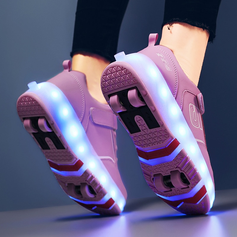 Roller Sneakers 4 Wheels Children Kids Girls Boys Babys 2021 Gift Fashion Sports Casual Led Light Flashing Running Skate Shoes