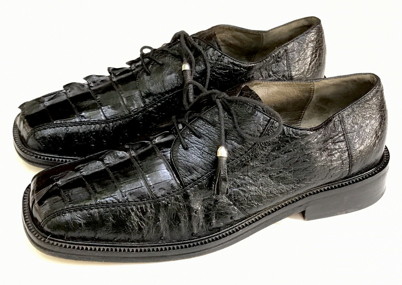ROMANO EXOTIC SHOES Men’s Genuine Crocodile Tail Black Dress Shoes size 8.5