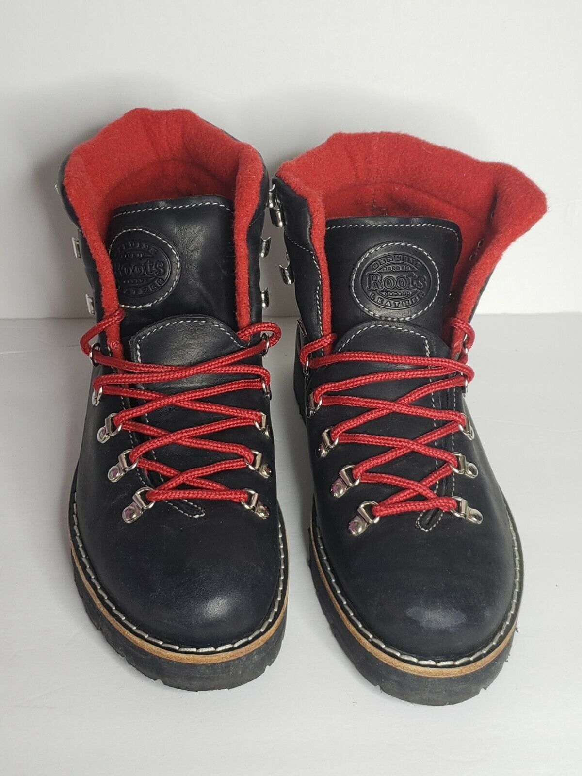 Roots Canada Hiking Boots Size 8.5 L Winter Black Red Leather Rare Men's Outdoor