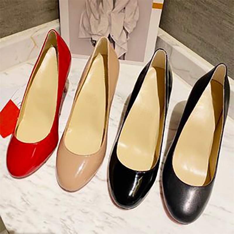 Round Toe High Heels Women's Stiletto Heel Shallow Black Patent Leather Leather Handmade Luxury Belted Shoes Size 34-41