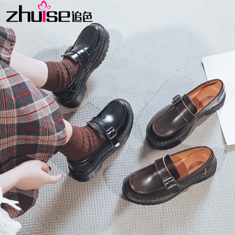 Round Toe Street Style Chunky Heel Platform Women Loafers Shoes 2021 Black Punk Y2K Designer High Heel Women Pumps