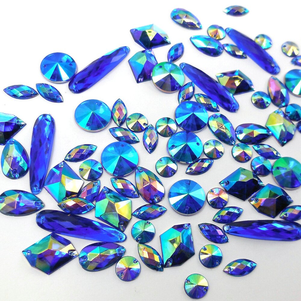Royal Blue 200pcs Round Drop Mix Shape Sexy Costume Diy Sewing Accessories Crystals Rhinestones Sew-on For Wedding Evening Dress