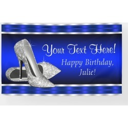 Royal Blue Silver High Heels Shoes Birthday Party Banner