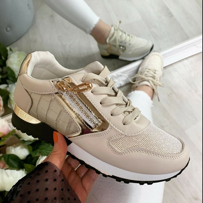 Running Women Breathable Zipper Casual Shoes Outdoor Light Sports Shoes Casual Walking Platform Ladies Sneakers Zapatos Mujer