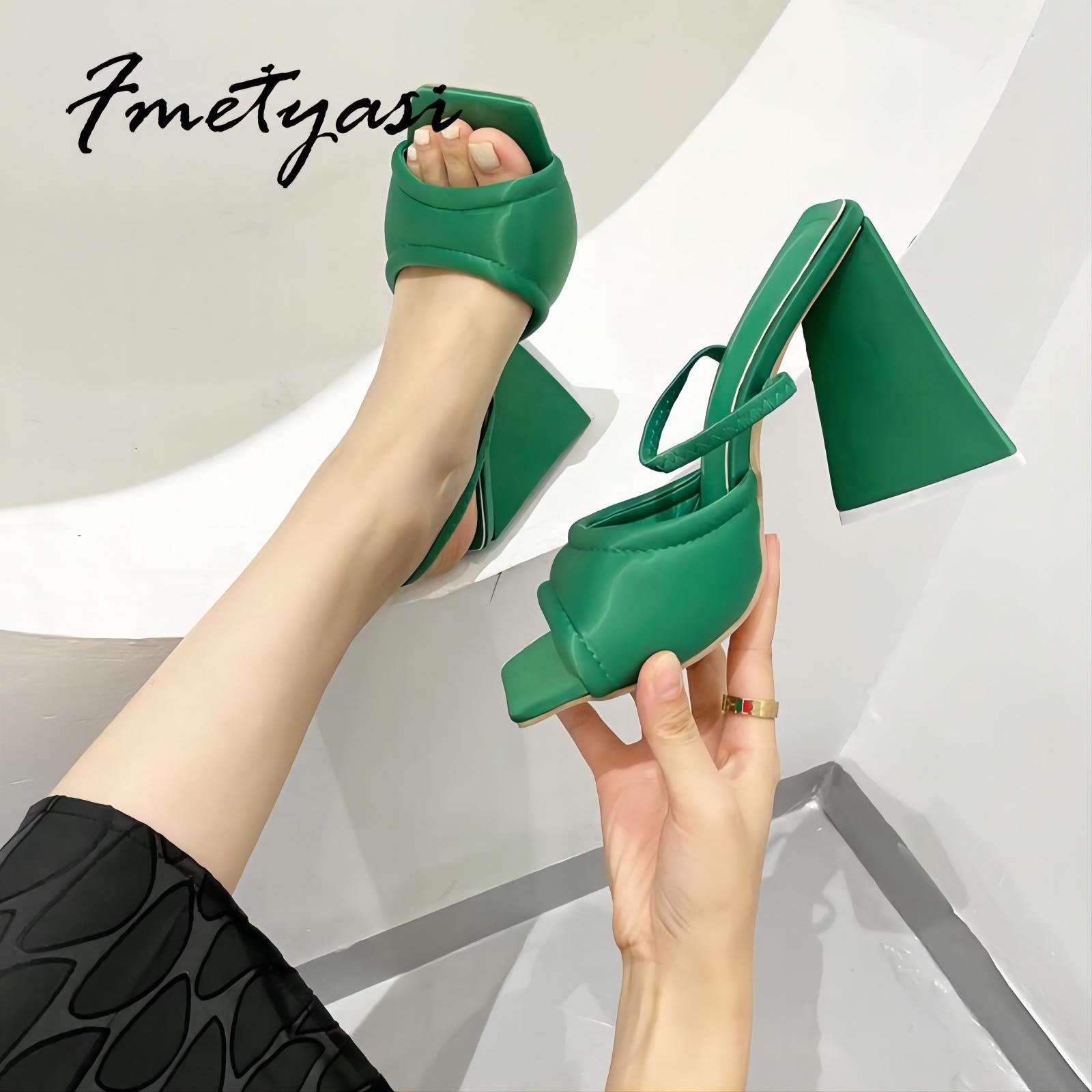 Runway Triangle Women Sandals Fashion Comfortable Satin Soft Padded Sexy Square Toe High Heel Peep Toe Party Dress Shoes 35-41