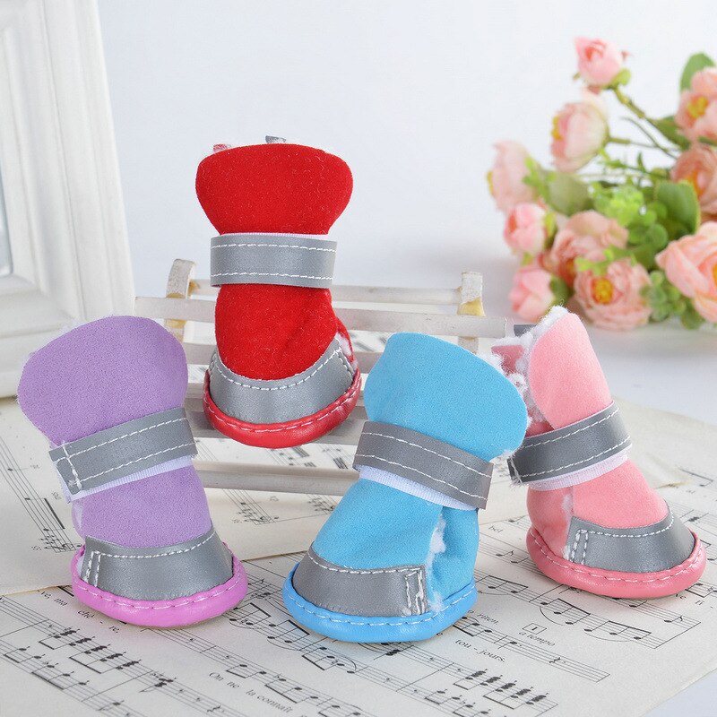 S-XXL Winter Warm Shoes for Dogs 4Pcs/Set Cute Dog Boots Snow Walking Cotton Blend Puppy Sneakers Pet Supplies