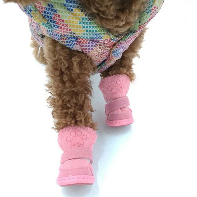 S-XXL Winter Warm Shoes for Dogs 4Pcs/Set Cute Dog Boots Snow Walking Cotton Blend Puppy Sneakers Pet Supplies