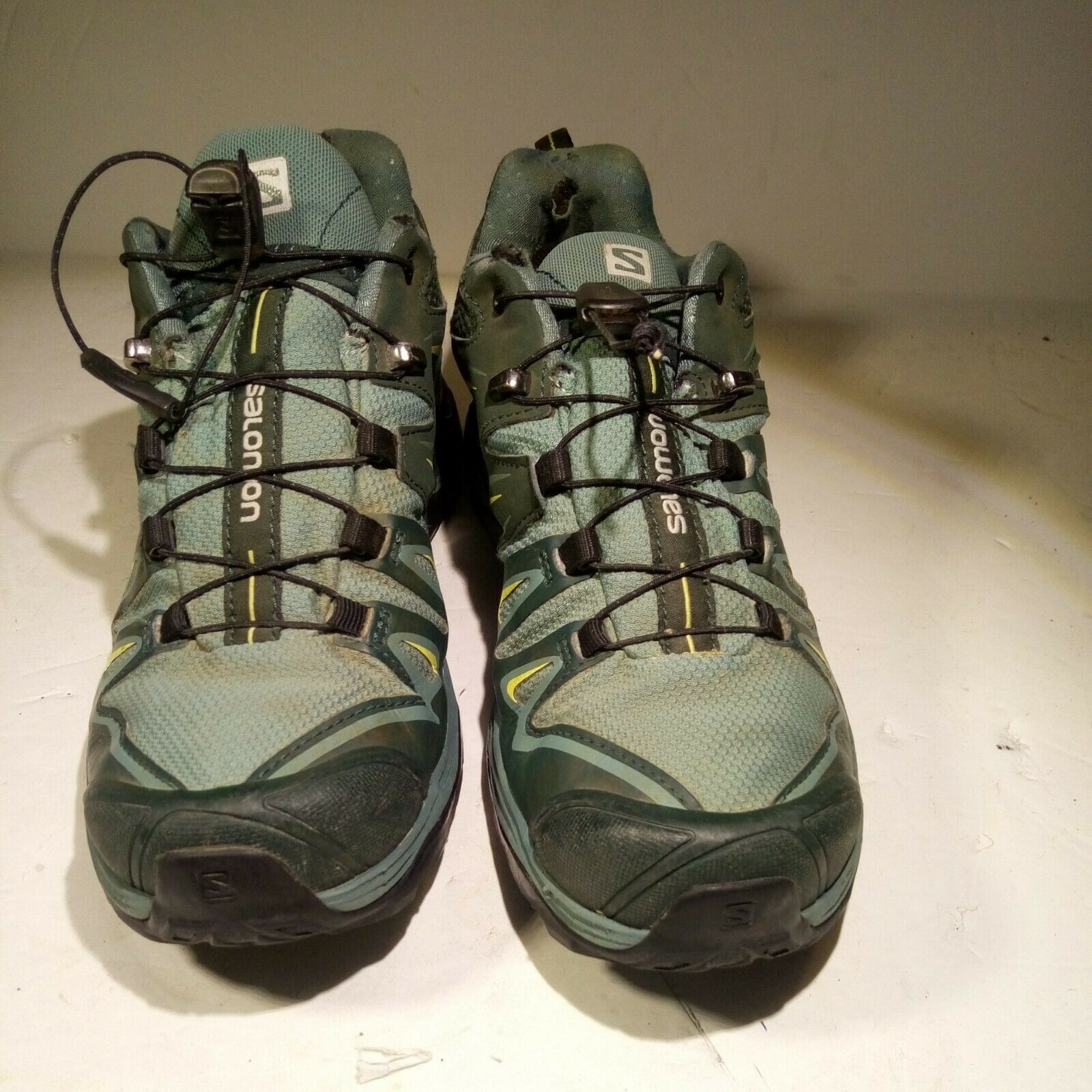 Salomon X Ultra Prime Trail Hiking Shoes women Sz 7.5 Gray Green Gore-Tex 400065