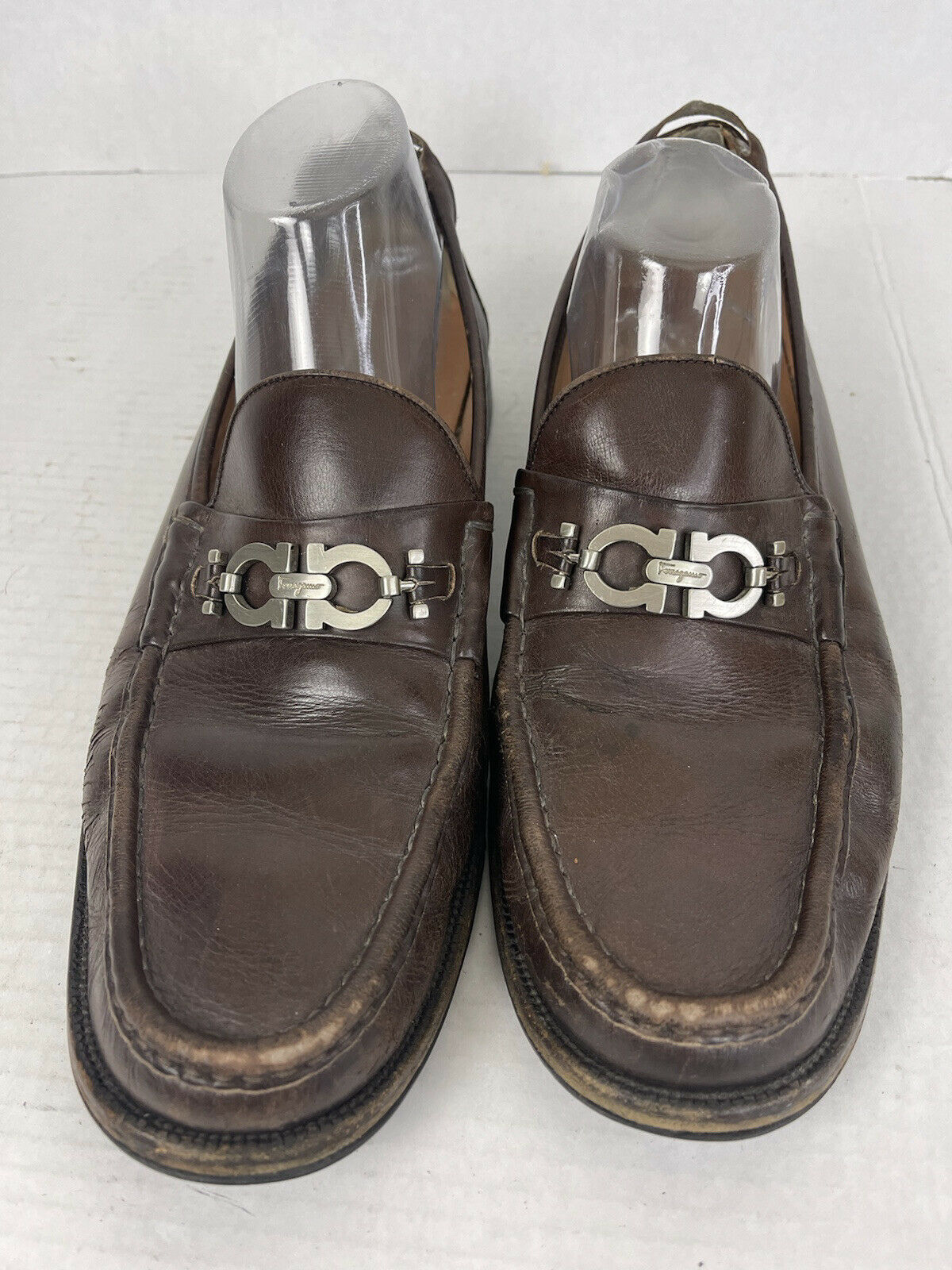 SALVATORE FERRAGAMO BROWN LEATHER LUG SOLE LOAFER DRESS SHOES 12 D NEEDS REPAIR
