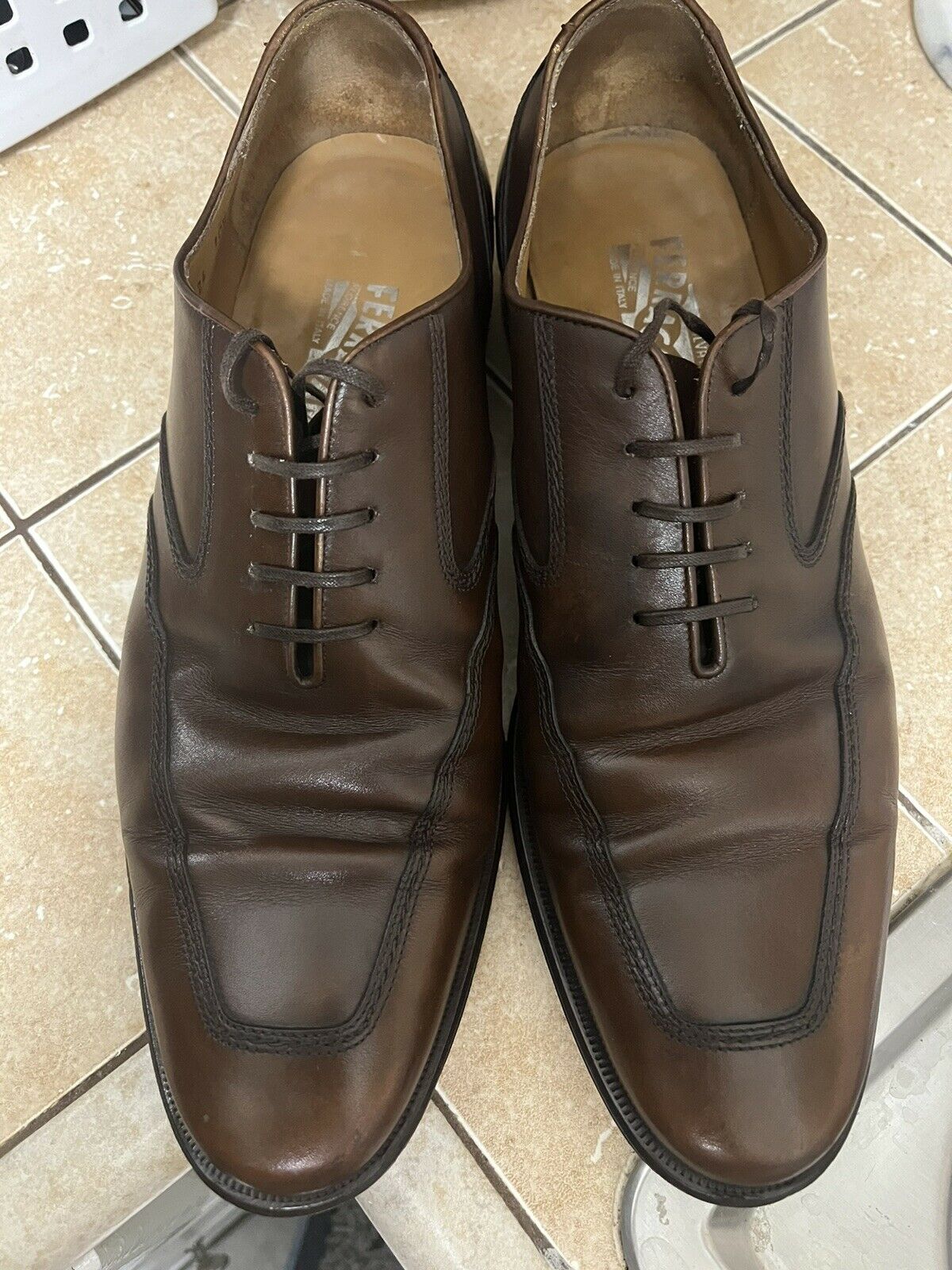 Salvatore Ferragamo Men’s Brown Leather Dress Shoes 10.5 2E Polished Made Italy